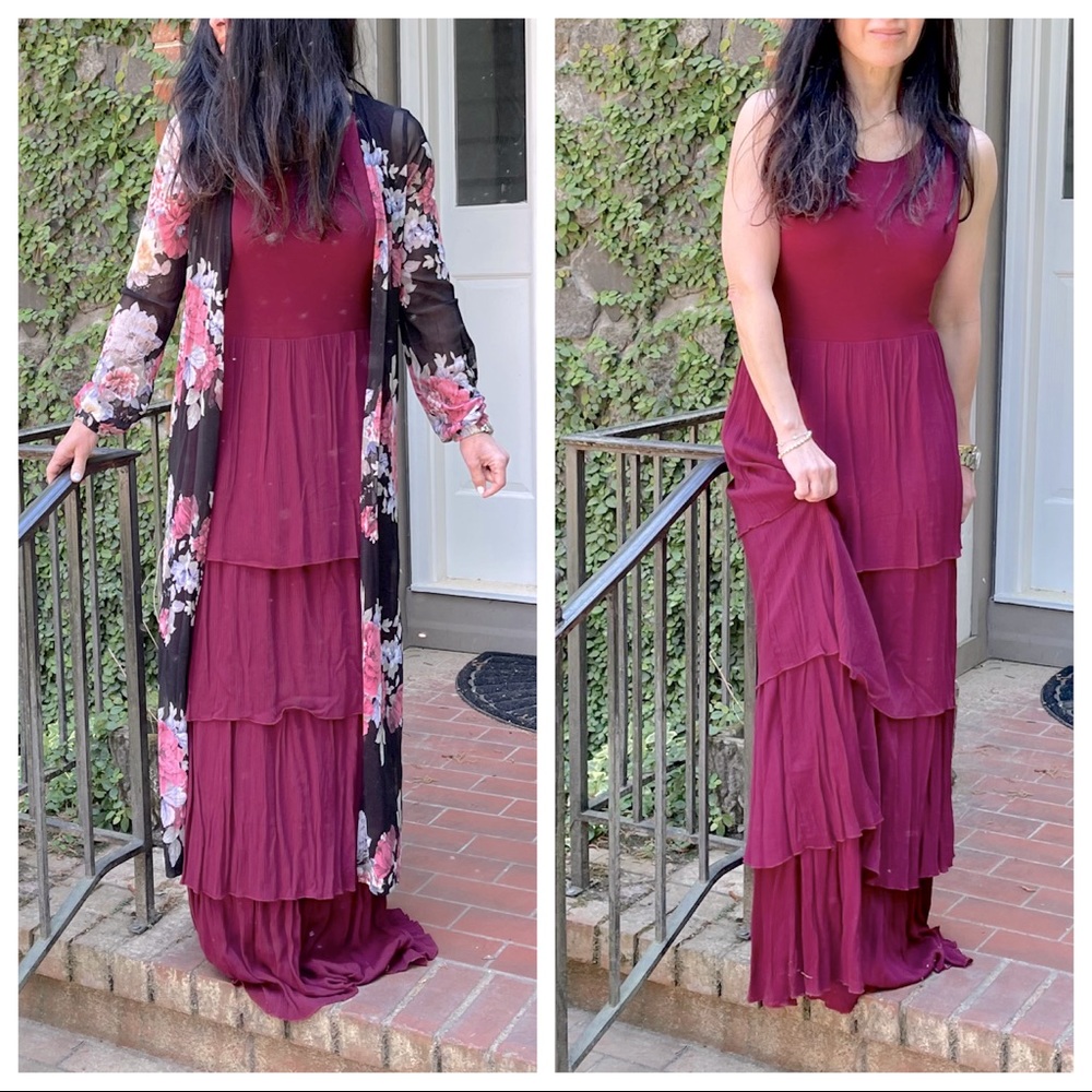 BEAUTIFUL BURGUNDY LAYERED TANK MAXI DRESS - Picture 1 of 9